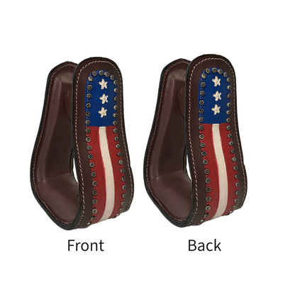 Tahoe Tack Patriotic American Flag Leather Adult Western Stirrups Back Side