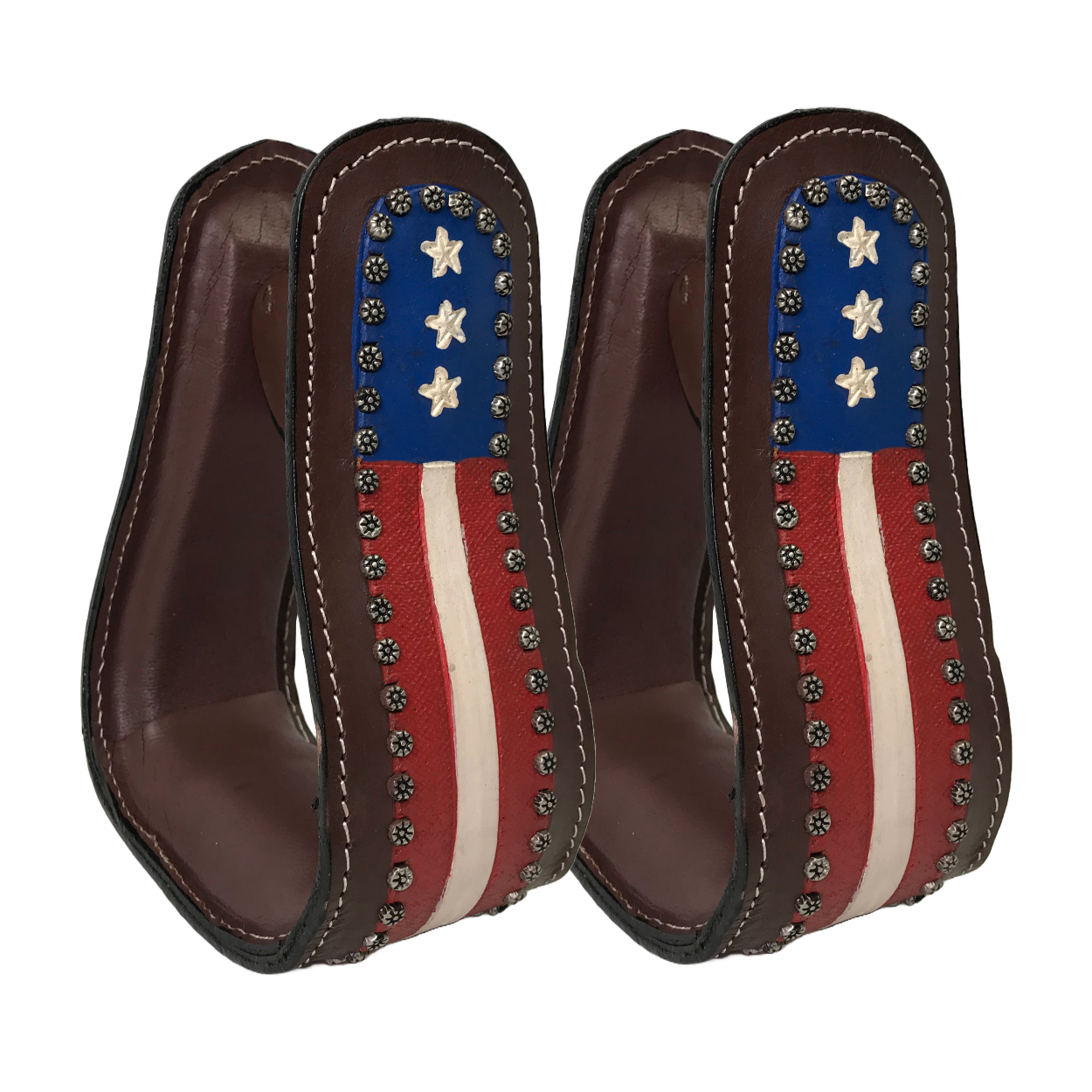 Tahoe Tack Patriotic American Flag Leather Adult Western Stirrups