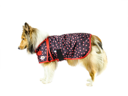 Super Tough Dog Coat - Lady Bug Polka Dots with Fleece Lining