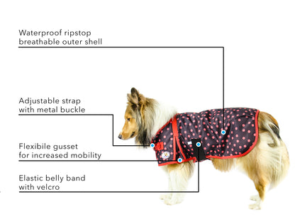 Lady Bug Polka Dots Dog Coat by CuteNFuzzy -  Fleece Lined"