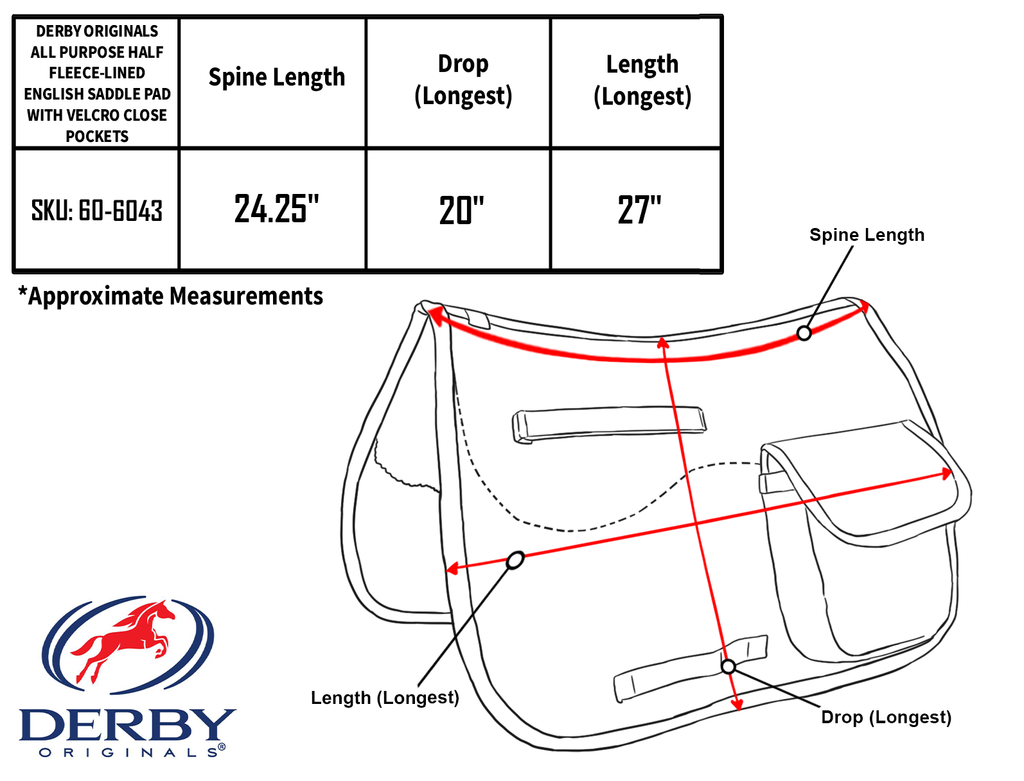 Derby Originals All Purpose English Saddle Pad With Pockets Half Fleec ...