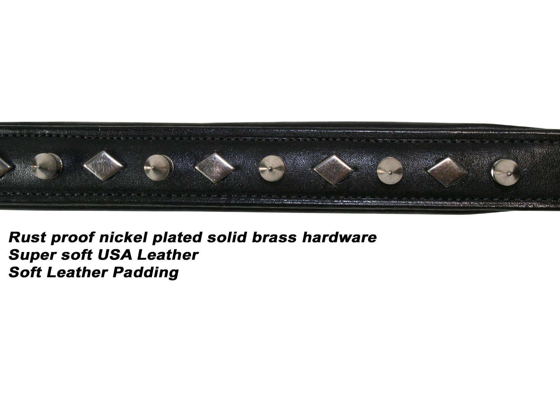 Derby Dog Designer Series USA Leather Spikes and Diamond Padded Dog Collar - Tack Wholesale