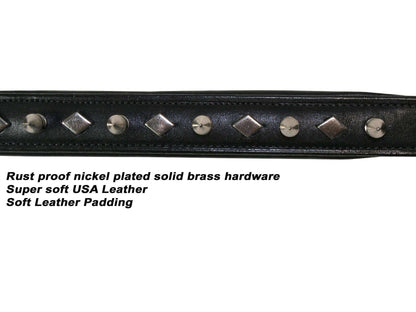 Derby Dog Designer Series USA Leather Spikes and Diamond Padded Dog Collar - Tack Wholesale