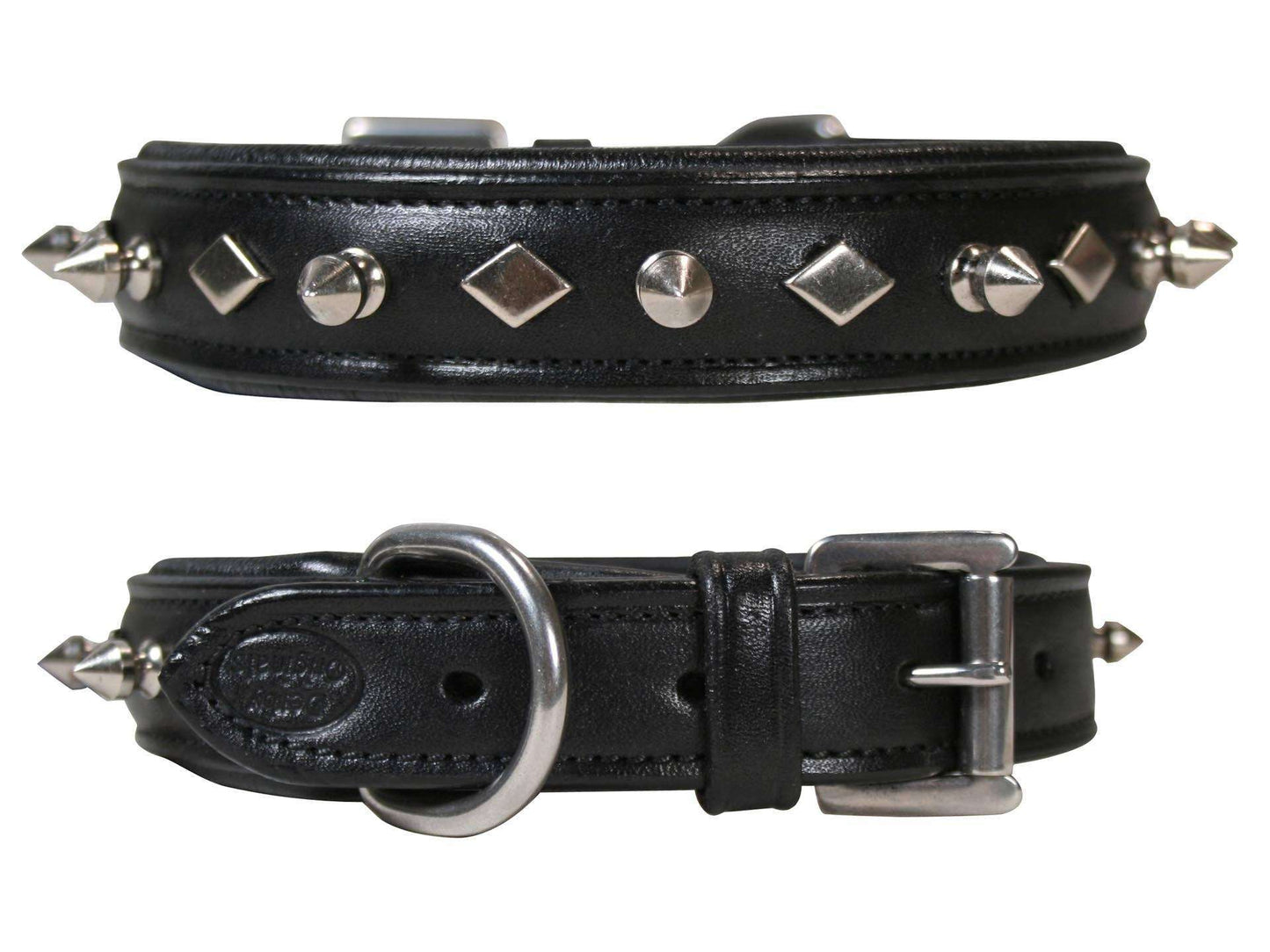 Derby Dog Designer Series USA Leather Spikes and Diamond Padded Dog Collar - Tack Wholesale