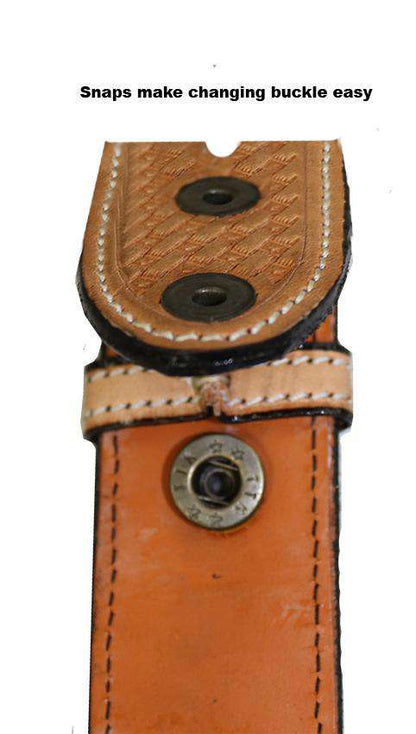 Tapered USA Leather Basket Tooled Western Belt with 1" Buckle - Tack Wholesale